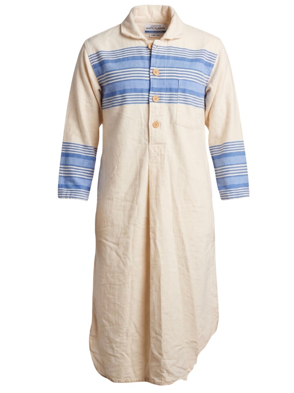 Vintage Nights in White Flannel Striped Long Sleep Shirt Nightgown - Small